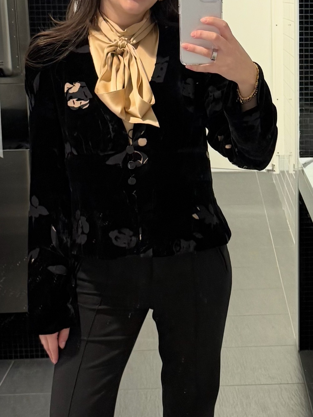Armani Exchange Black Velvet Floral Cropped Blazer